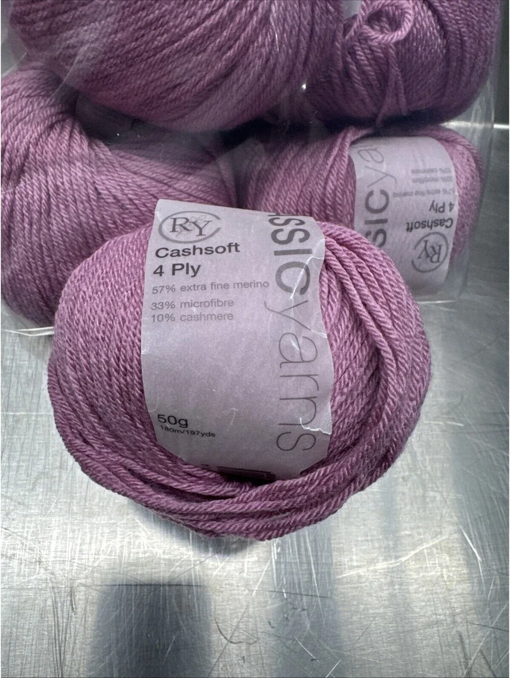 Classic Yarns Cashsoft 4 Ply Shade 426 7 Skein Lot Purple